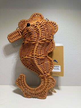 Tommy Bahama Natural Brown Wicker Seahorse Crossbody Bag